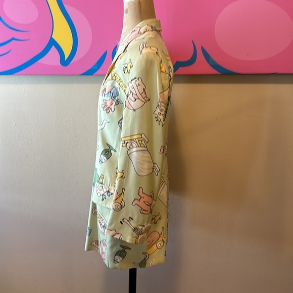 Moschino Couture Cat Dog Baby Cartoon Mint Green Silk Blazer Jacket Vint… - Picture 9 of 16